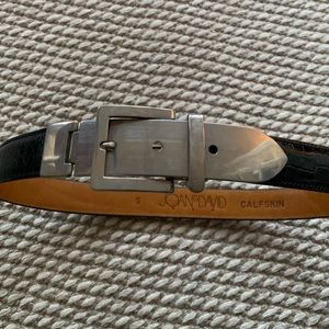 Joan & David black croc embossed calfskin with silver metal belt tip/buckle